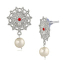 Mahi Red Kundan and Artificial Pearl Traditional Floral Dangler Earrings for Women (VECJ100235)