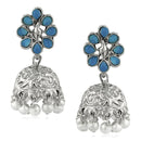 Mahi Blue Kundan Traditional Ethnic Floral Jhumki Earring for Women(VECJ100236Blu)