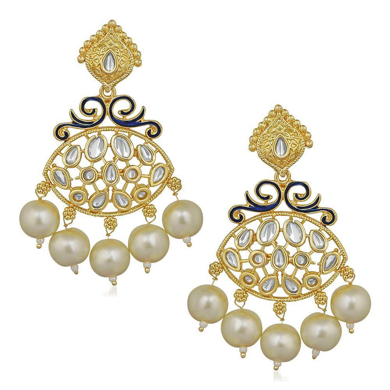 Mahi Rosegold Plated Ethnic Meenakari work Kundan and Artificial Pearl Dangler Earrings for Women (VECJ100238)