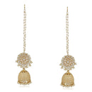Mahi Rosegold Plated Traditional Long Chain Jhumki Earring with Kundan and Artificial Pearl for Women (VECJ100240)