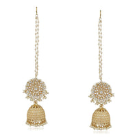 Mahi Rosegold Plated Traditional Long Chain Jhumki Earring with Kundan and Artificial Pearl for Women (VECJ100240)