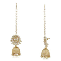 Mahi Rosegold Plated Traditional Long Chain Jhumki Earring with Kundan and Artificial Pearl for Women (VECJ100240)