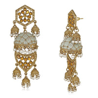 Mahi Traditional Jhoomar Jhumki Layered Earring with Kundan Meenakari Work and Artificial Pearl for Women (VECJ100241)