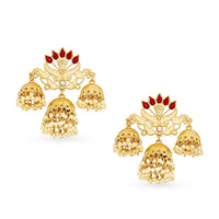 Mahi Traditional Red Meena work Lotus Jhumki with Kundan and Artificial Pearl for Women (VECJ100266)