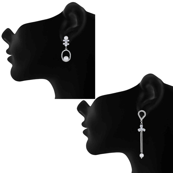 Mahi Combo of 2 American Diamond Rhodium Plated Party Wear Earrings for Women (VERCO001043)