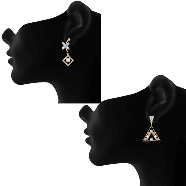 Mahi Combo of 2 Rose Gold Plated Butterfly Shaped & Dangler Earrings for Women (VERCO001046)