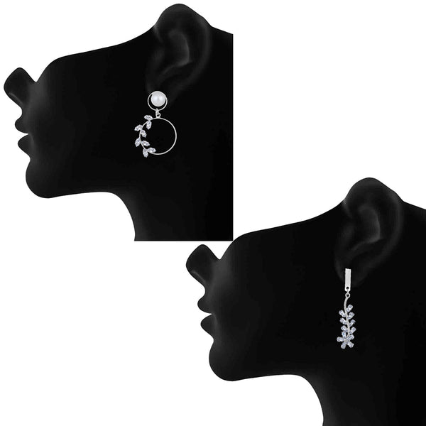 Mahi Combo of 2 Rhodium Plated Floral Dangler Earrings for Womens (VERCO001047)