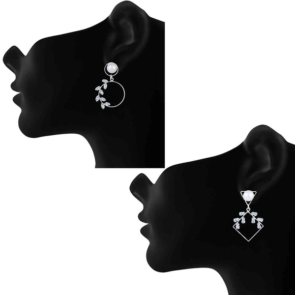 Mahi Combo of 2 Rhodium Plated Geomatrical Shaped Dangler Earrings for Women (VERCO001048)