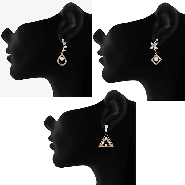 Mahi Combo of 3 Rose Gold Plated Party Wear Earrings for Women (VERCO001050)