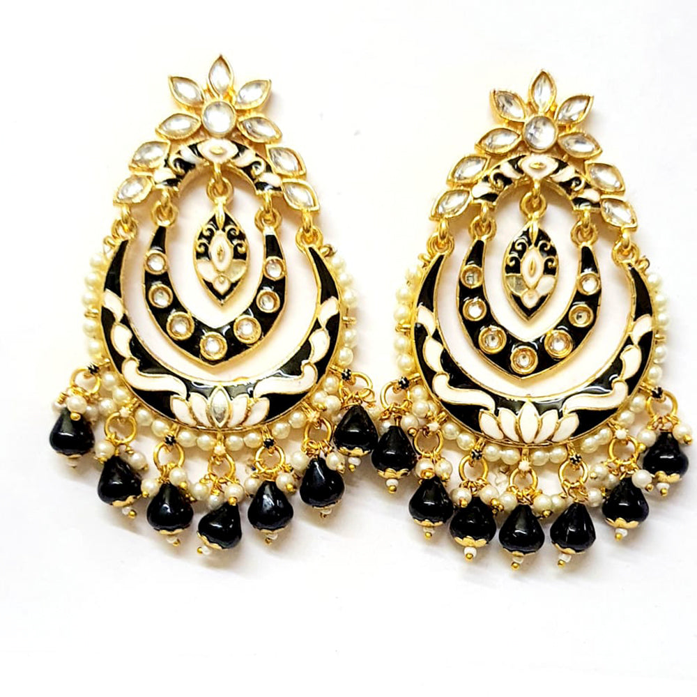 Veekee Fashion Gold Plated Kundan Stone & Meenakari & Beads Dangler Earrings