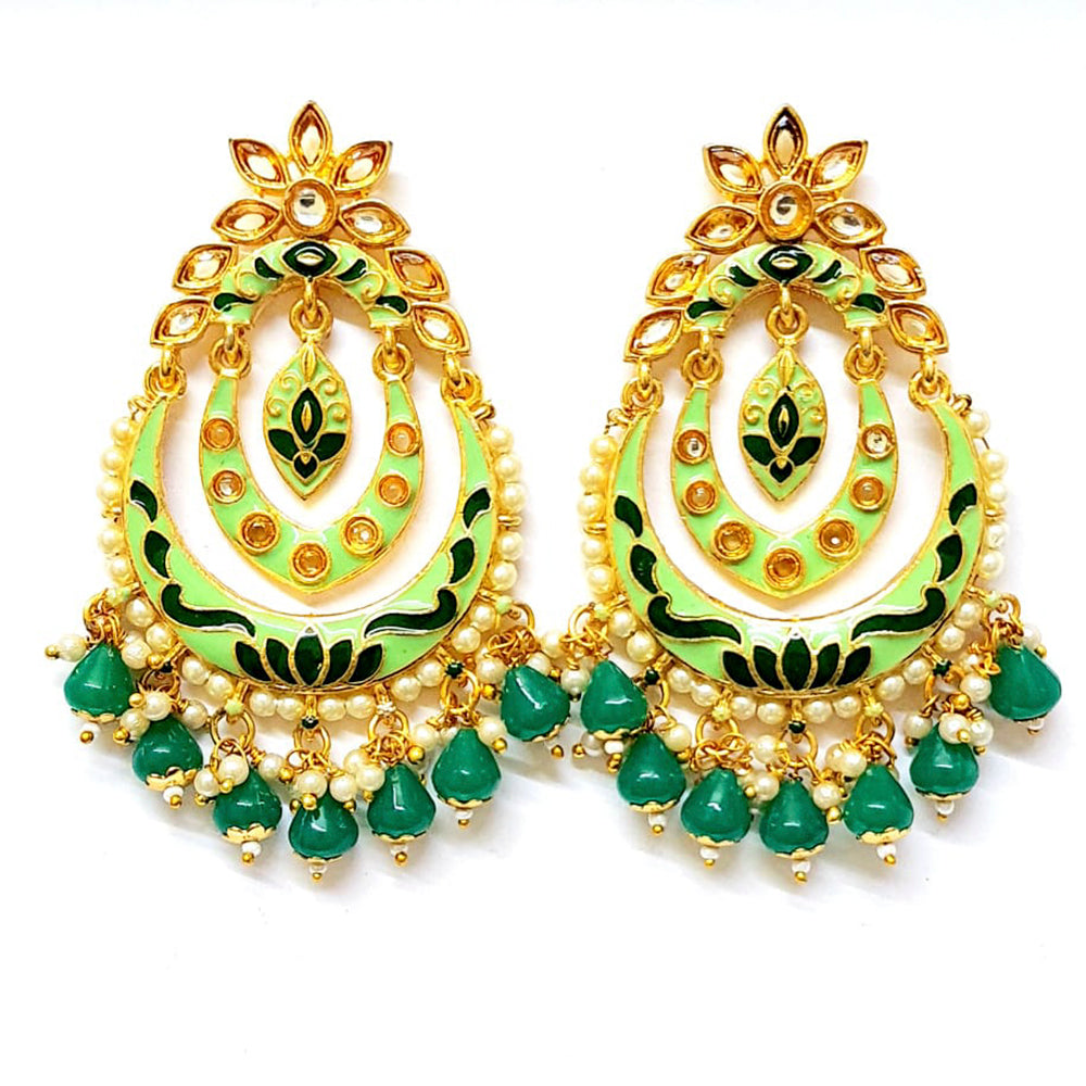 Veekee Fashion Gold Plated Kundan Stone & Meenakari & Beads Dangler Earrings