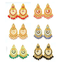 Veekee Fashion Gold Plated Kundan Stone & Meenakari & Beads Dangler Earrings