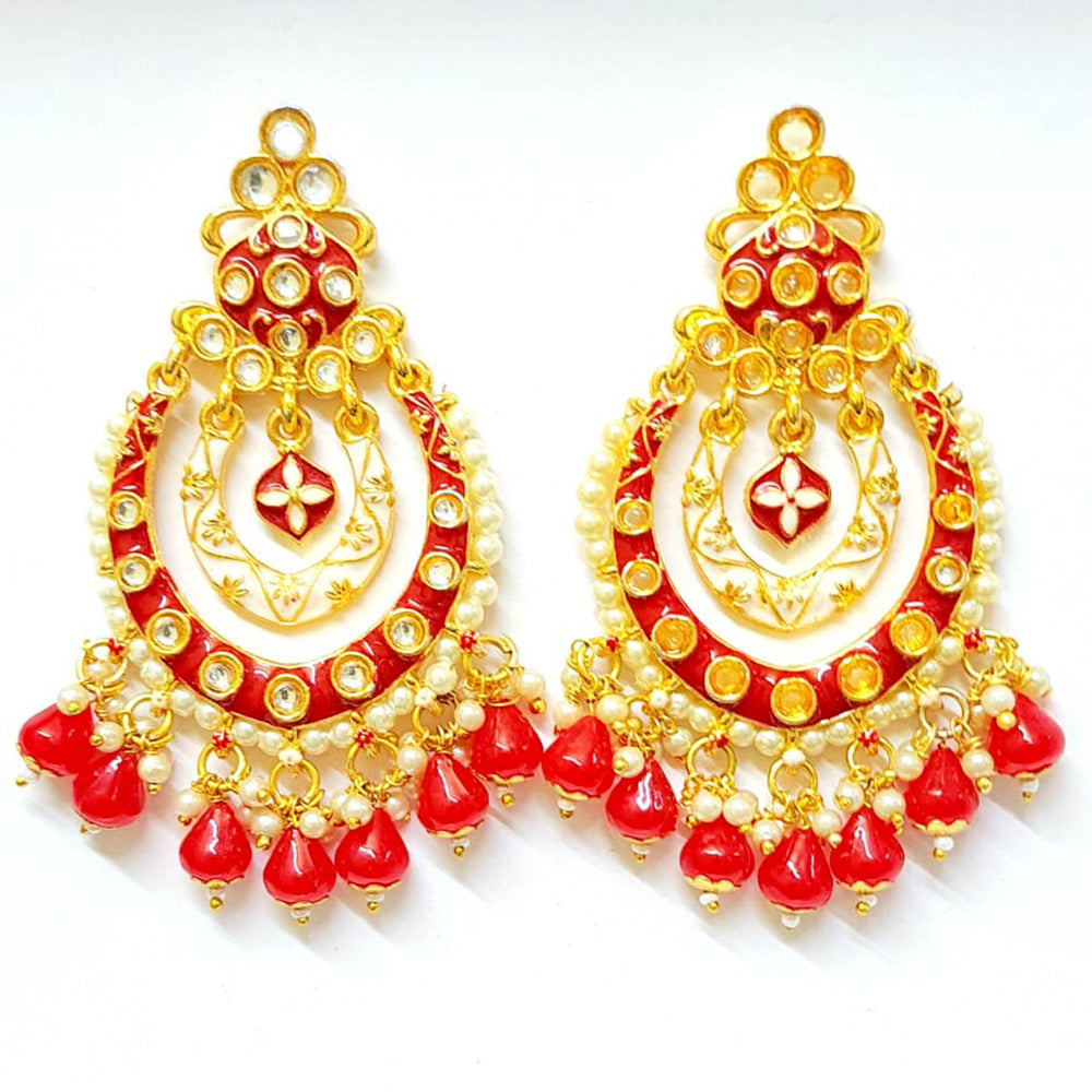 Veekee Fashion Gold Plated Kundan Stone & Meenakari & Beads Dangler Earrings