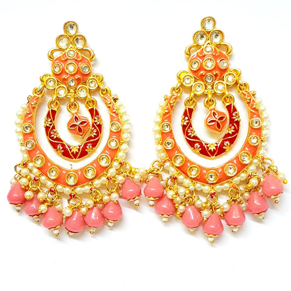 Veekee Fashion Gold Plated Kundan Stone & Meenakari & Beads Dangler Earrings