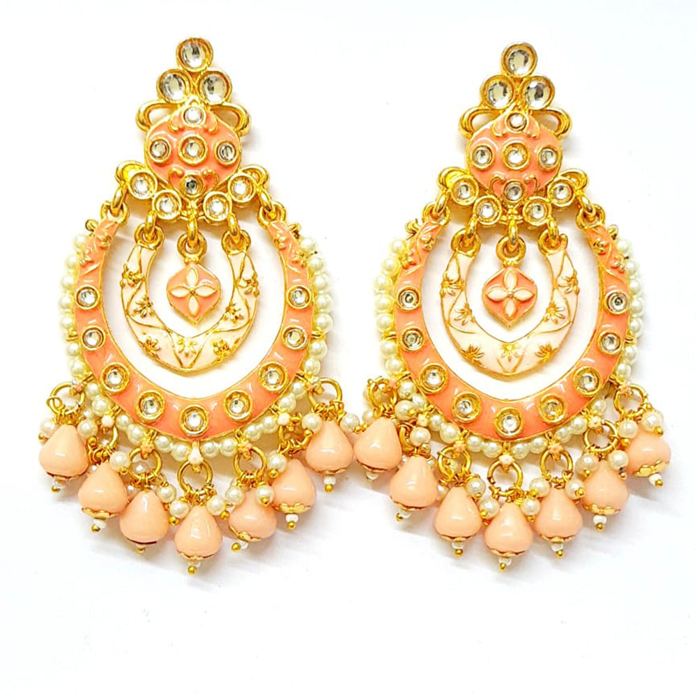 Veekee Fashion Gold Plated Kundan Stone & Meenakari & Beads Dangler Earrings