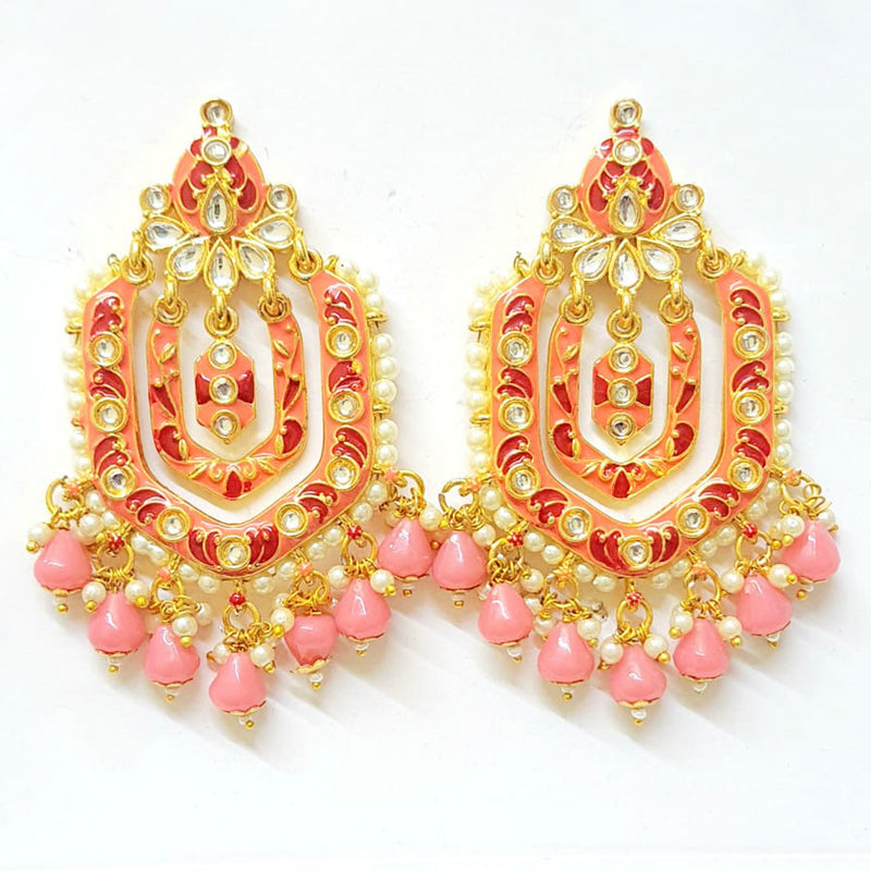 Veekee Fashion Gold Plated Kundan Stone & Meenakari & Beads Dangler Earrings