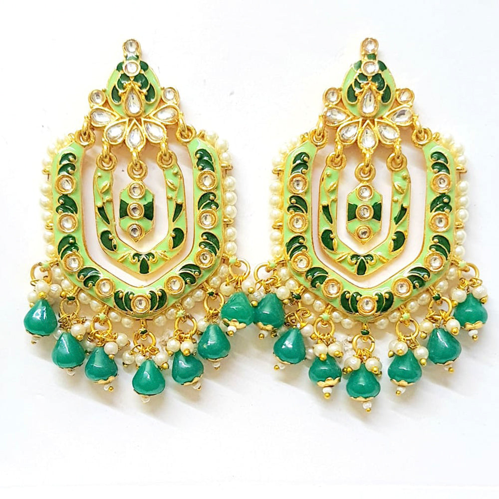 Veekee Fashion Gold Plated Kundan Stone & Meenakari & Beads Dangler Earrings