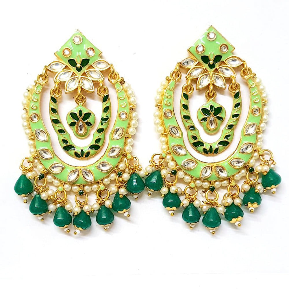 Veekee Fashion Gold Plated Kundan Stone & Meenakari & Beads Dangler Earrings