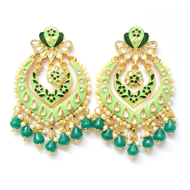 Veekee Fashion Gold Plated Kundan Stone & Meenakari & Beads Dangler Earrings