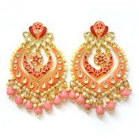 Veekee Fashion Gold Plated Kundan Stone & Meenakari & Beads Dangler Earrings