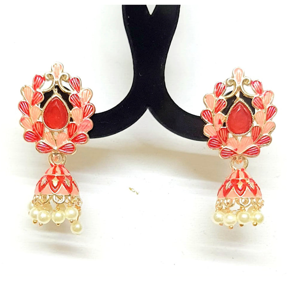 Veekee Fashion Pack of 12 Multi Colors Rose Gold Plated Meenakari Small Jhumki Earrings