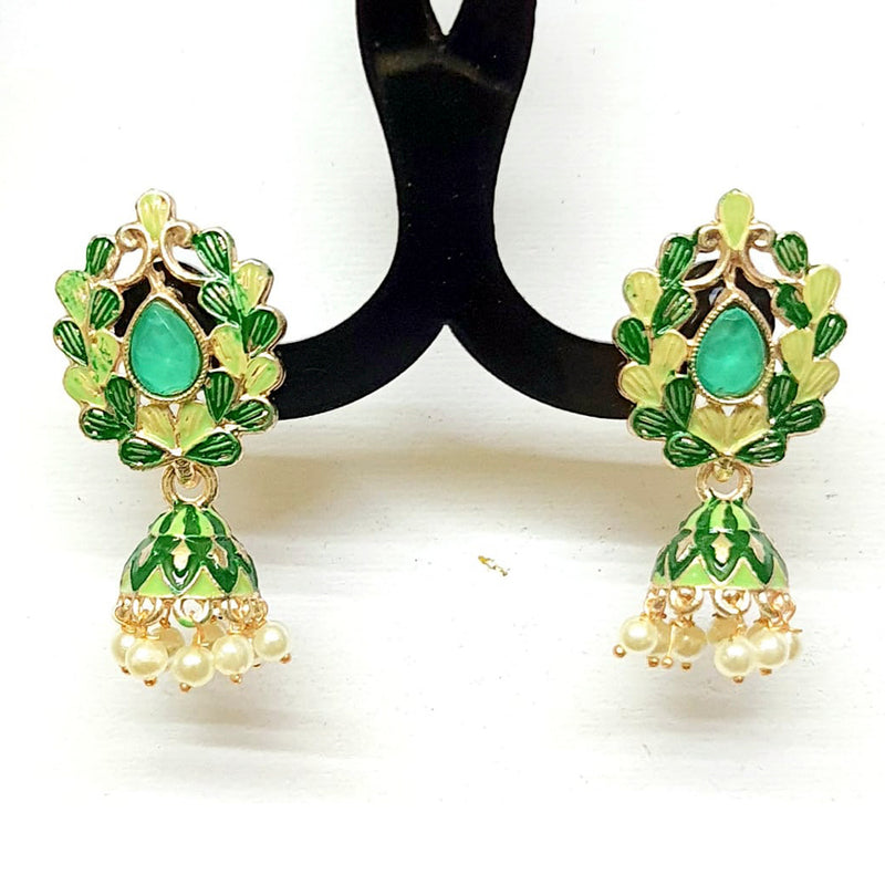 Veekee Fashion Pack of 12 Multi Colors Rose Gold Plated Meenakari Small Jhumki Earrings
