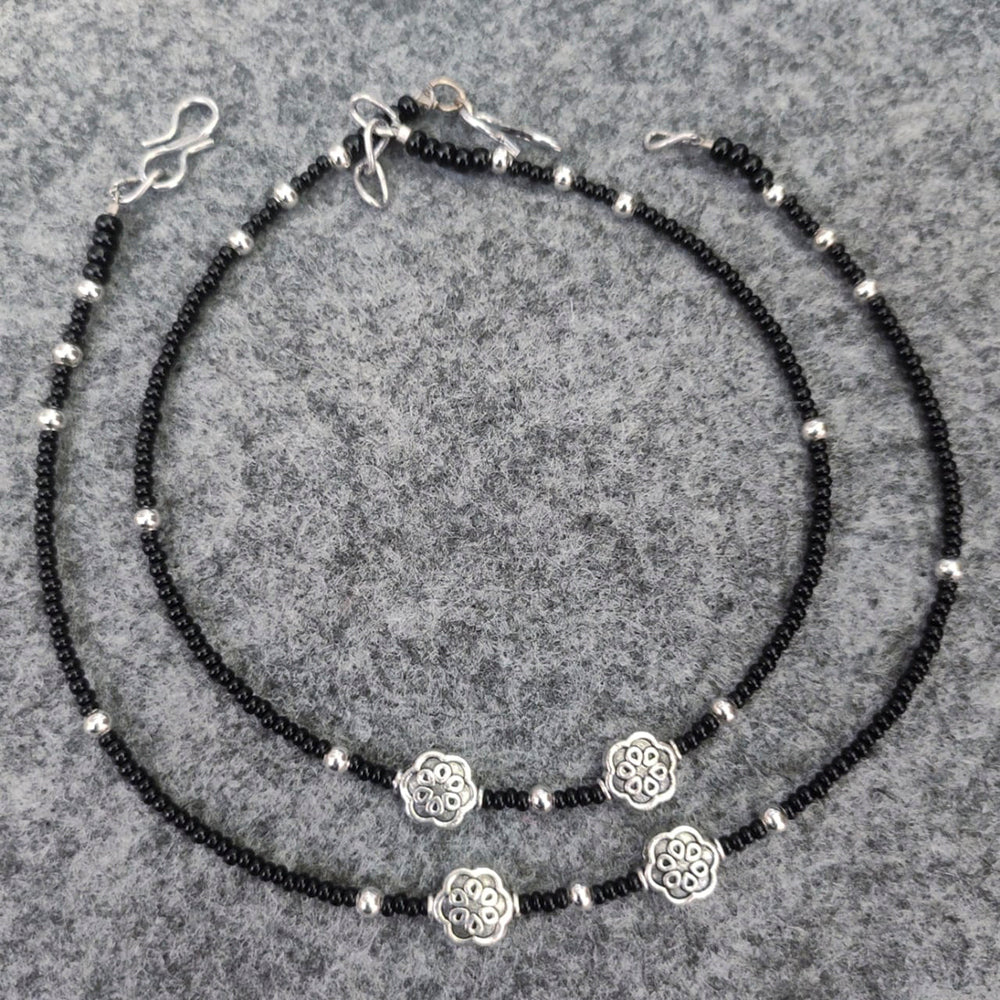 Vaamika Oxidised Plated Premium Quality Black Beads Anklet Pair