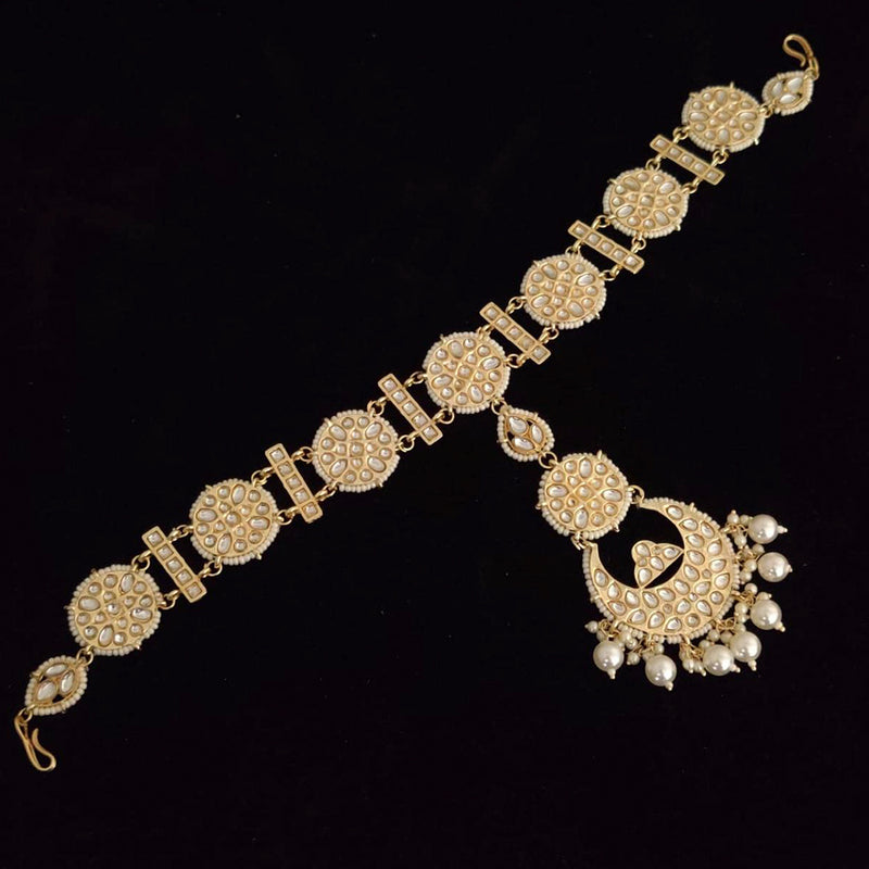 Vaamika Gold Plated Kundan Stone & Beads Sheeshphool / Headband Hair Accessories For Women