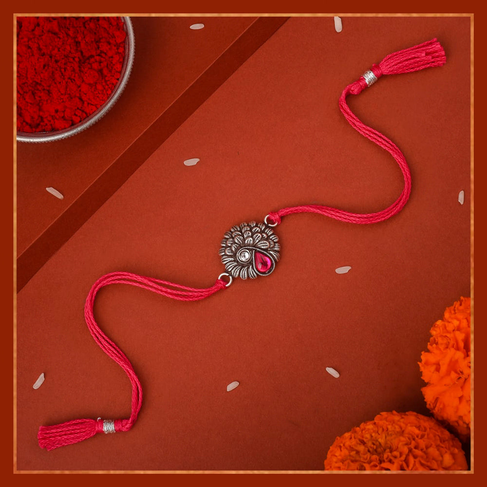 Vaamika Oxidized Plated Pink Kundan Stone Rakhi