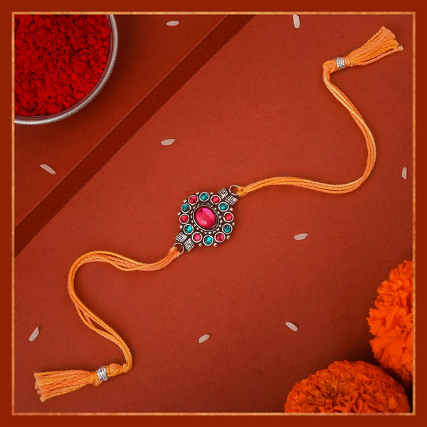 Vaamika Oxidized Plated Pink Kundan Stone Rakhi - VMACC28