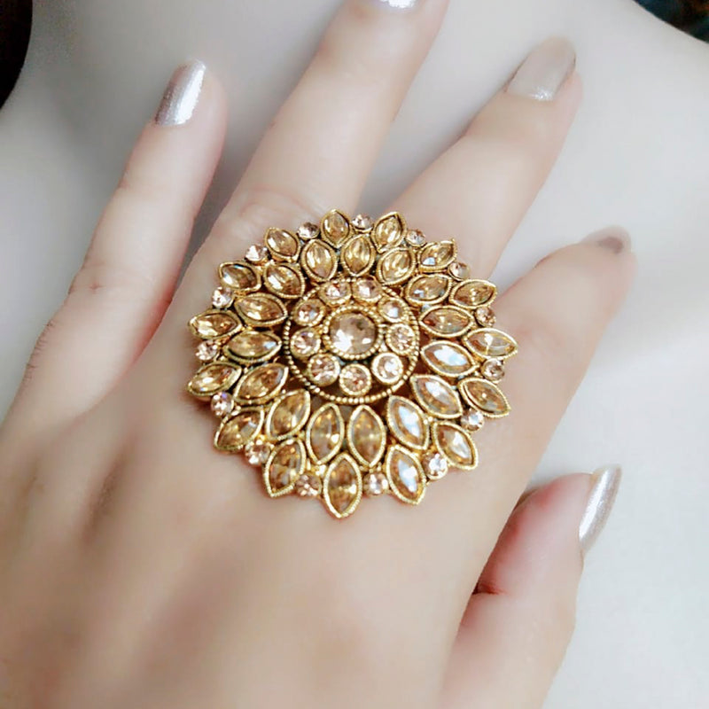 Vaamika Gold Plated Crystal Stone Adjustable Rings