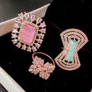 Vaamika Gold Plated Pack Of 3 Ad Stone Ring Combo