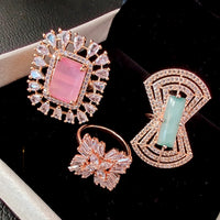 Vaamika Gold Plated Pack Of 3 Ad Stone Ring Combo