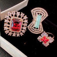 Vaamika Gold Plated Pack Of 3 Ad Stone Ring Combo