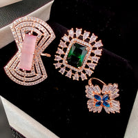 Vaamika Gold Plated Pack Of 3 Ad Stone Ring Combo