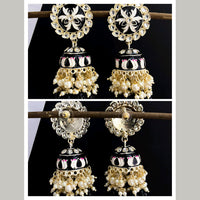 Vaamika Gold Plated Black Meenakari Jhumki Earrings