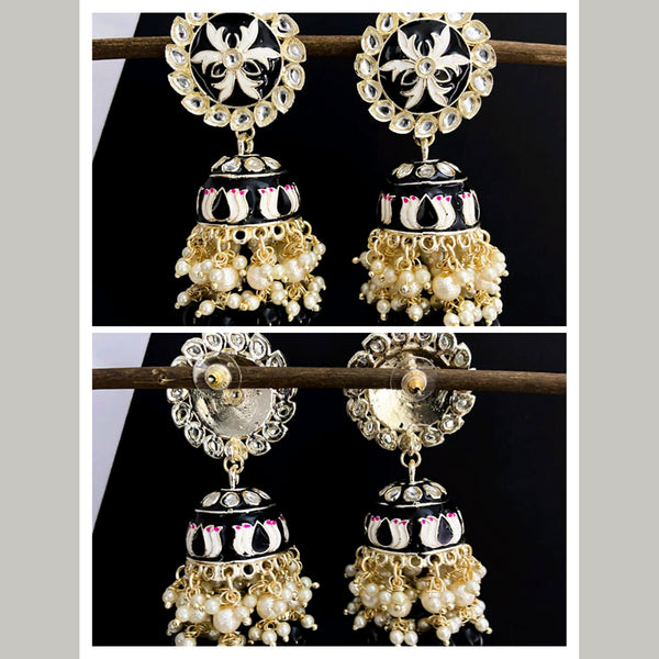 Vaamika Gold Plated Black Meenakari Jhumki Earrings