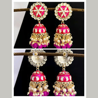 Vaamika Gold Plated Rani Pink Meenakari Jhumki  Earrings