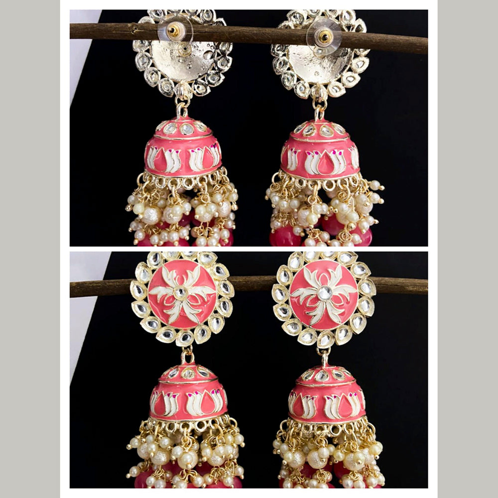 Vaamika Gold Plated Peach Meenakari Jhumki Earrings