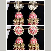 Vaamika Gold Plated Peach Meenakari Jhumki Earrings