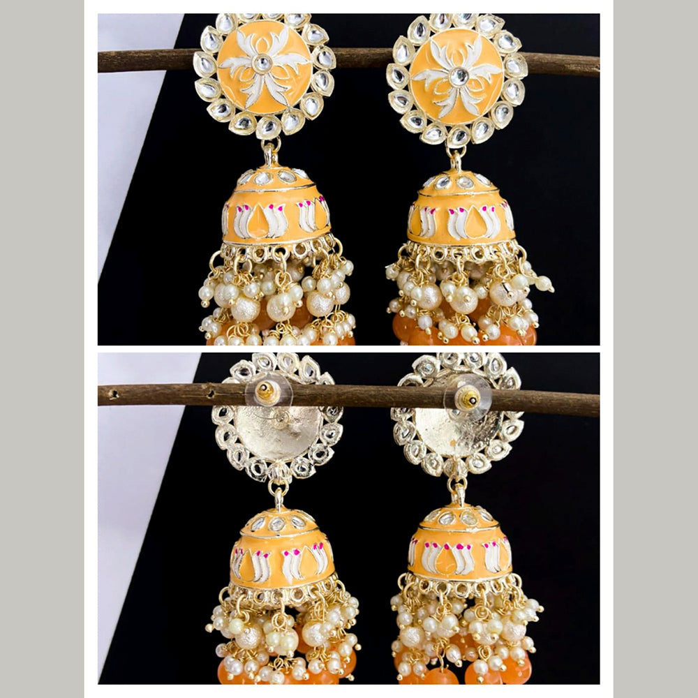 Vaamika Gold Plated Orange Meenakari Jhumki Earrings