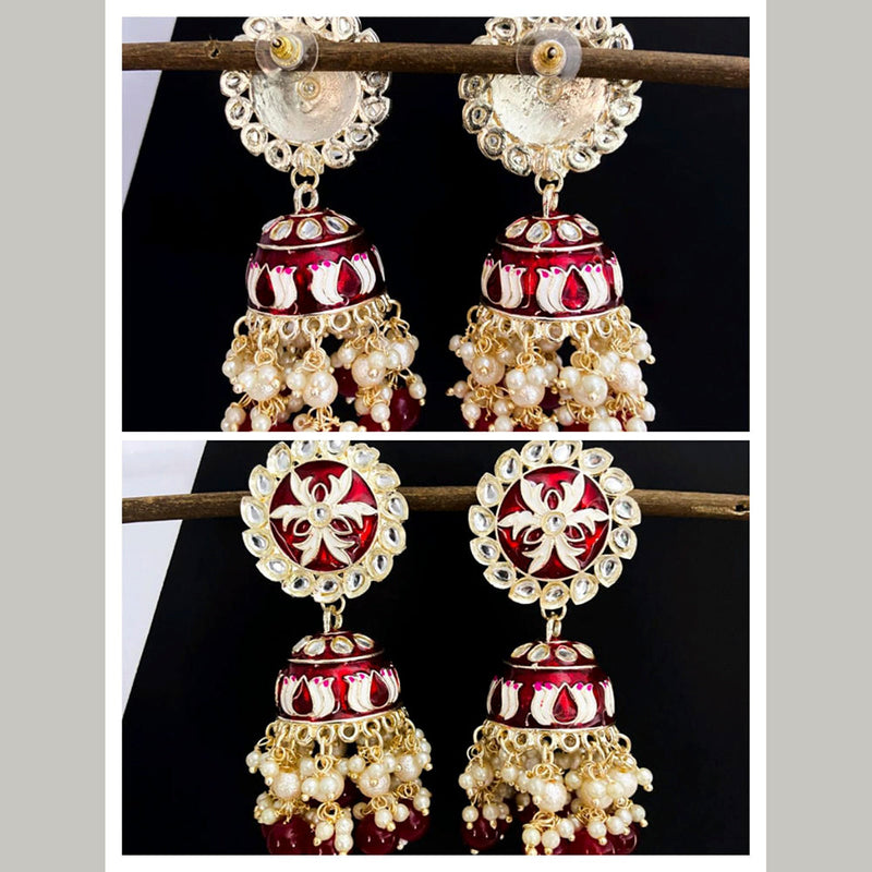 Vaamika Gold Plated Maroon Meenakari Jhumki Earrings