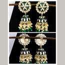 Vaamika Gold Plated Dark Green Meenakari Jhumki Earrings