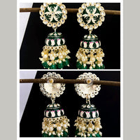 Vaamika Gold Plated Dark Green Meenakari Jhumki Earrings