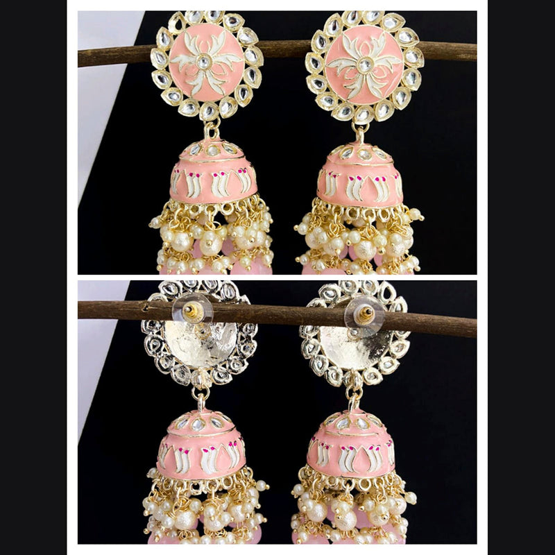 Vaamika Gold Plated Baby Pink Meenakari Jhumki Earrings