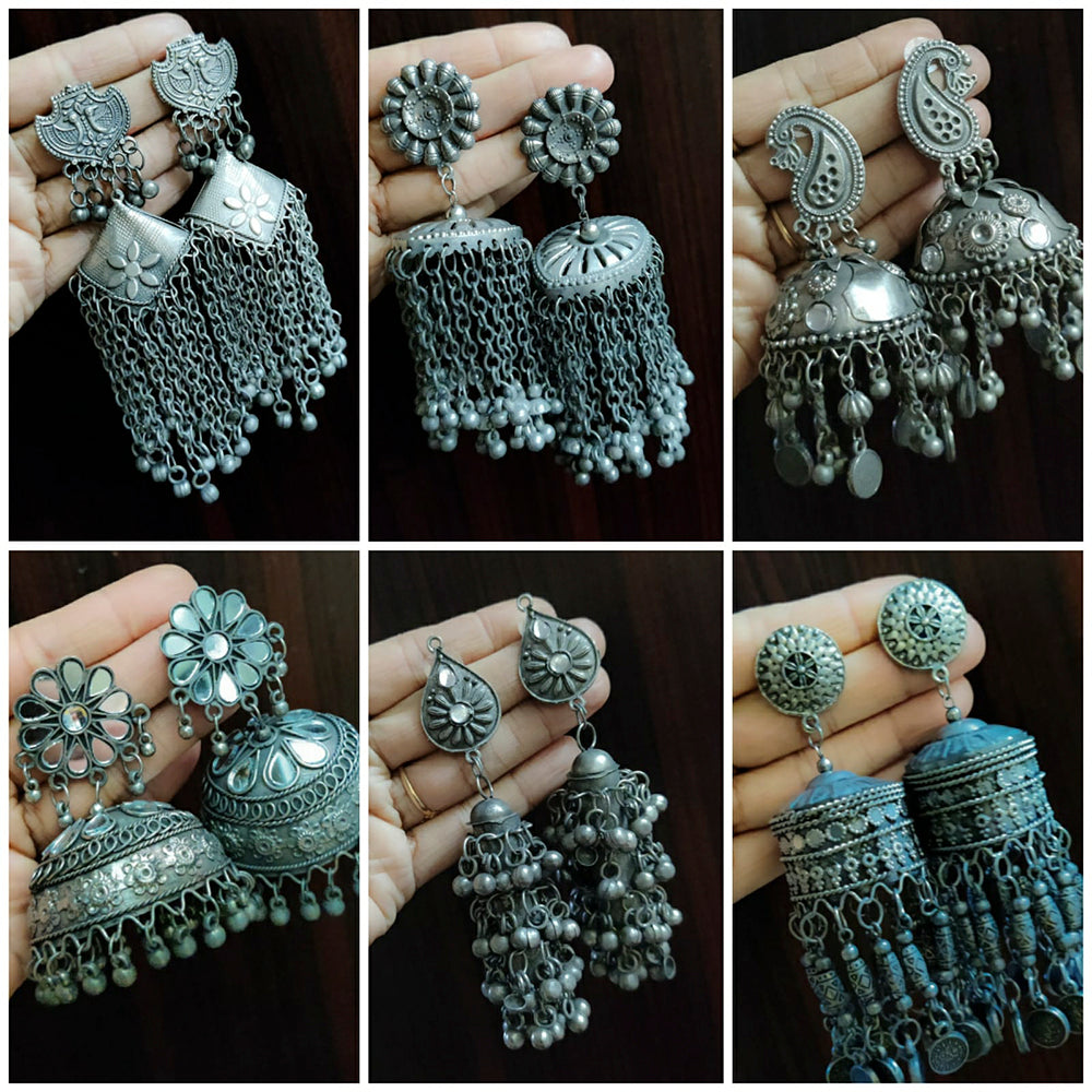 Vaamika Pack Of 6 Black Polish Jhumka Earrings