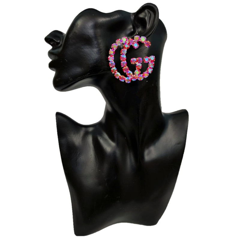 Vaamika Austrian Stone " G" Shape Dangler Earrings