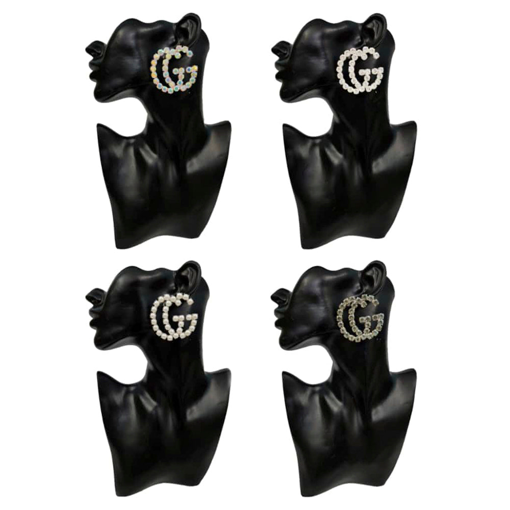 Vaamika Austrian Stone " G" Shape Dangler Earrings