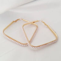 Vaamika Gold Plated Square Pearl Hoops Earrings