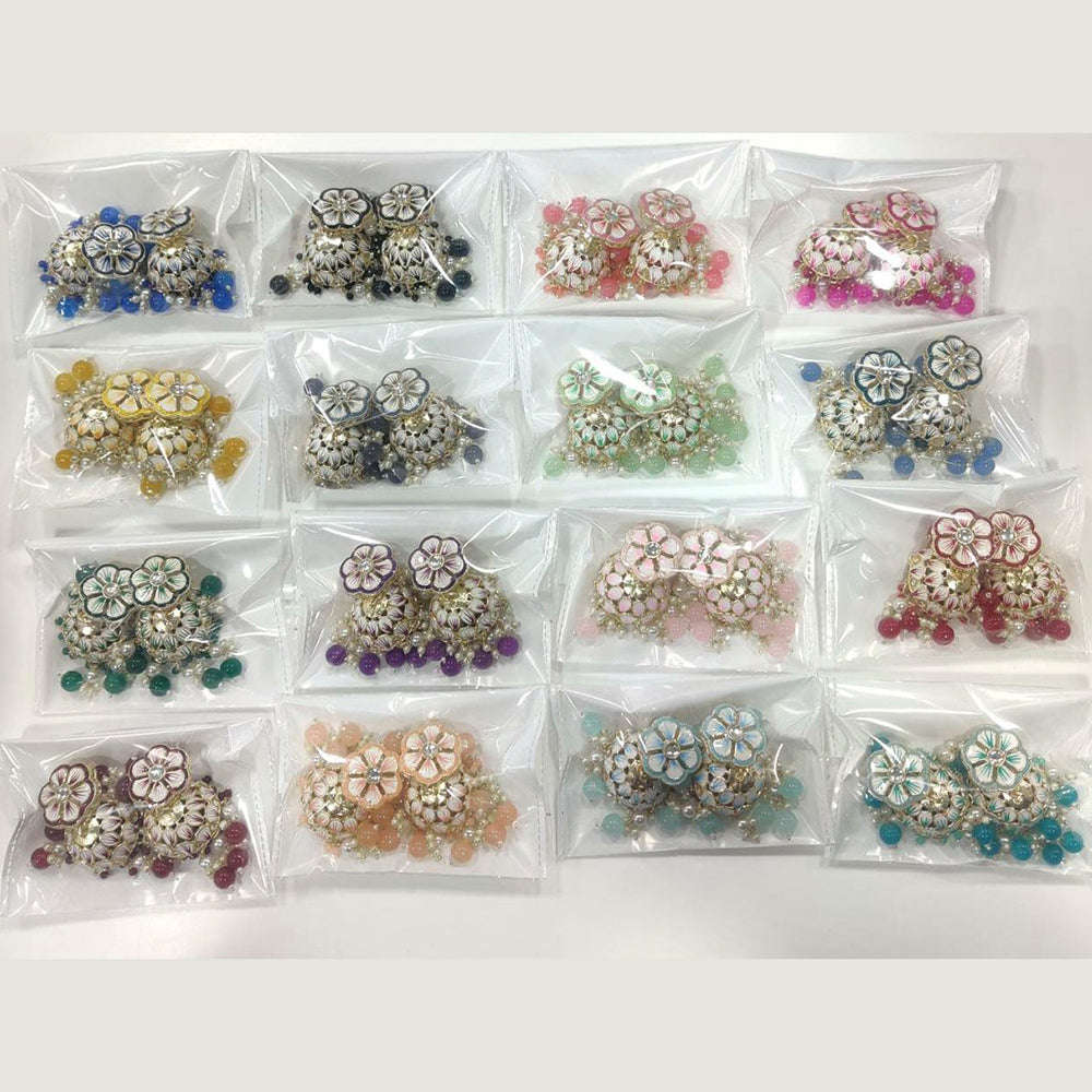 Vaamika Gold Plated Meenakari & Beads & Kundan Stone Jhumkis Earrings